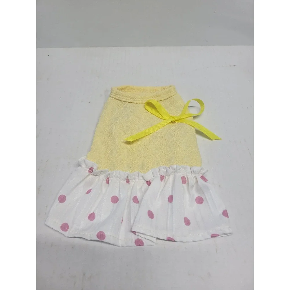 Yellow Polka Dot Ruffle Pet Dress Small Pink Bow Dog Cat Clothes